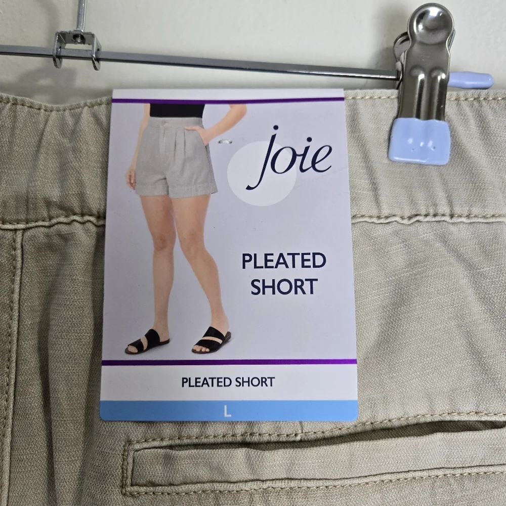 JOIE Cotton Linen Blend‎ Minimalist Neutral Beige Pleated Short L